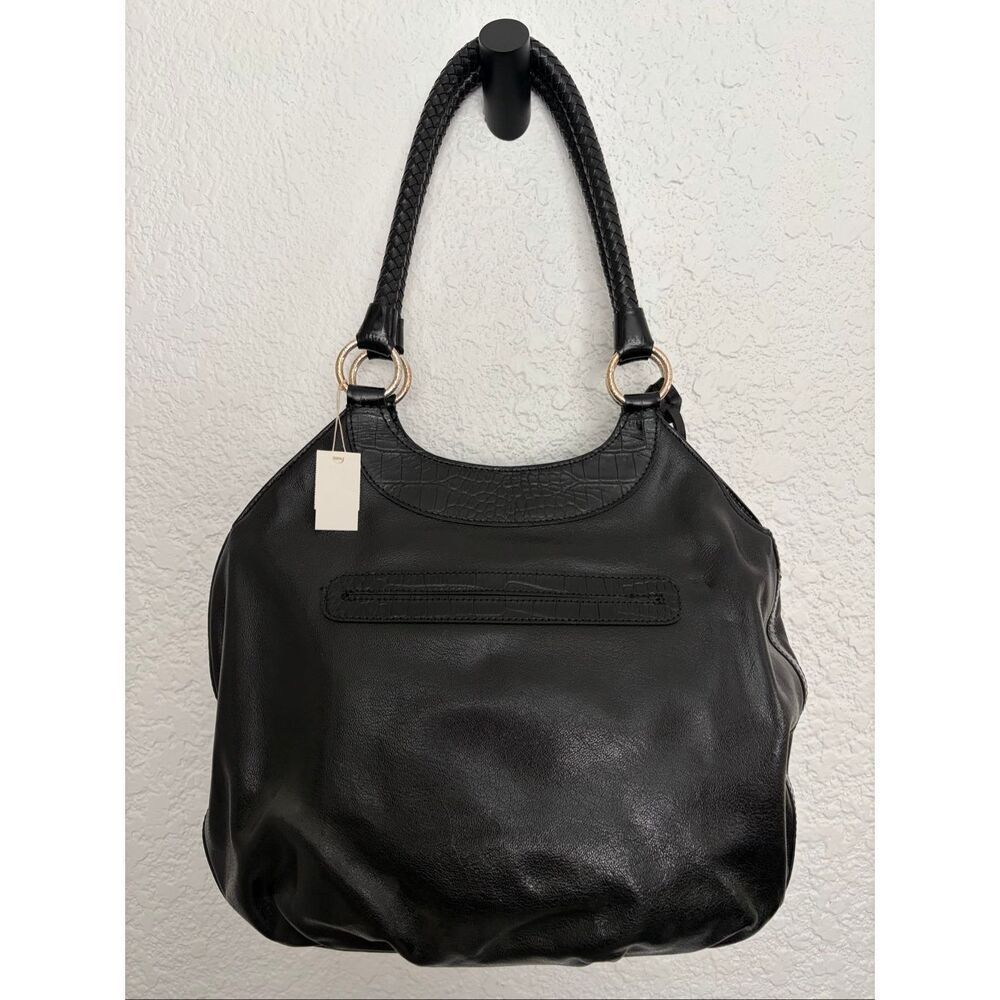Brighton Valencia Black Leather Floral Embroidered Hobo Bag NWOT Heart Charm - Picture 2 of 12